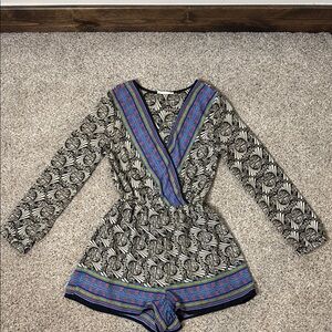 Lush Black and Blue Patterned Romper Small